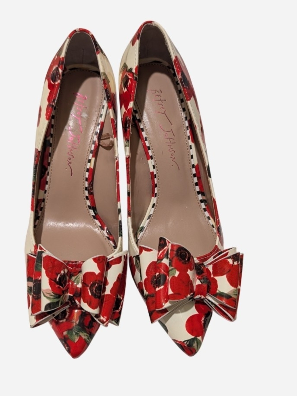 Jessica Simpson Red Floral Peep-Toe Heels with Bow Detail